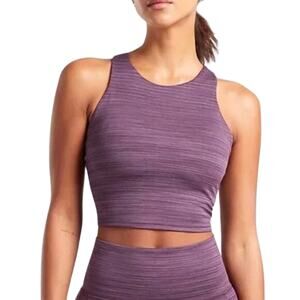 Athleta Built-In Bra Cropped Sports Tank Top Purple High Neck Racerback - Small